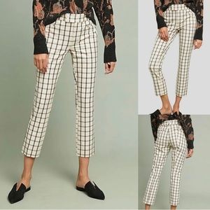 Anthropologie The Essential Cream Plaid Cropped Pants With Pockets size 4
